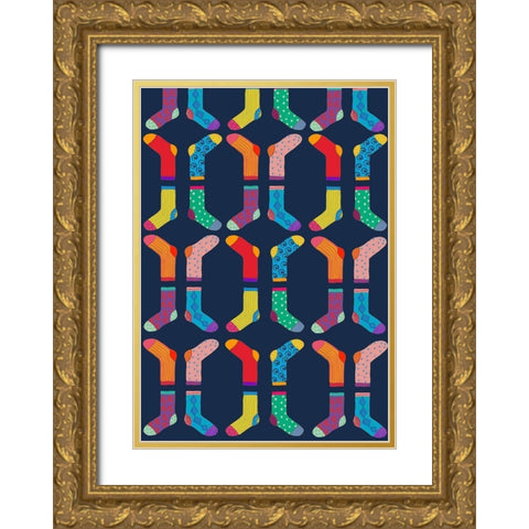 Socks Gold Ornate Wood Framed Art Print with Double Matting by HUE and MI and Sangita