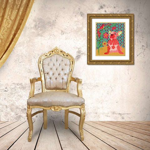 RED PUG Gold Ornate Wood Framed Art Print with Double Matting by HUE and MI and Sangita