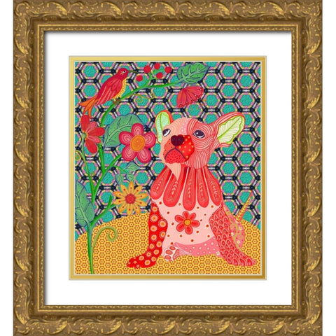 RED PUG Gold Ornate Wood Framed Art Print with Double Matting by HUE and MI and Sangita