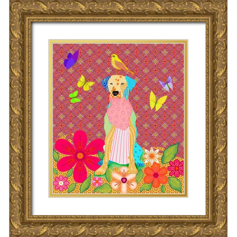 Tall dog Gold Ornate Wood Framed Art Print with Double Matting by HUE and MI and Sangita