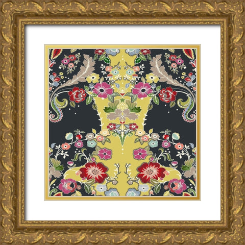 20-59 Musturd Damask Gold Ornate Wood Framed Art Print with Double Matting by HUE and MI and Sangita