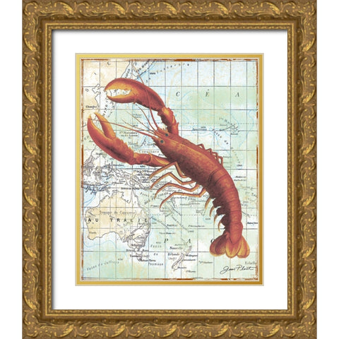 Nautical Journey-A-Lobster Gold Ornate Wood Framed Art Print with Double Matting by Plout, Jean