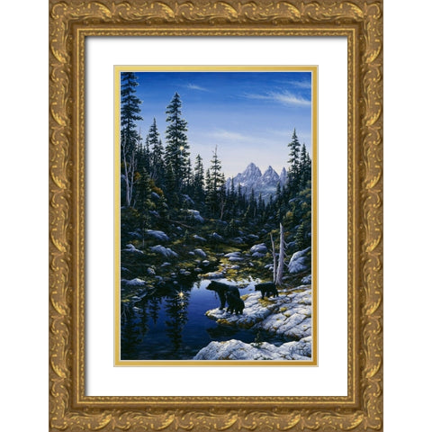 Bear Family Gold Ornate Wood Framed Art Print with Double Matting by Tift, Jeff