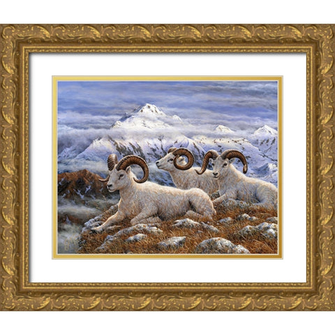 Denali Rams Gold Ornate Wood Framed Art Print with Double Matting by Tift, Jeff