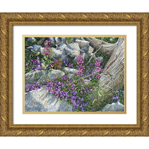 Squirrel Painting Gold Ornate Wood Framed Art Print with Double Matting by Tift, Jeff