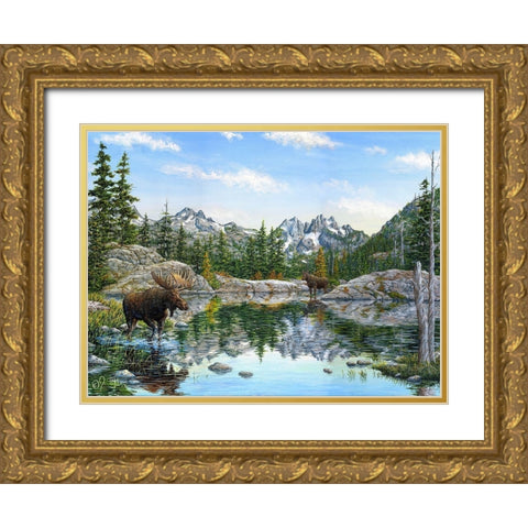 Moose Painting 2 Gold Ornate Wood Framed Art Print with Double Matting by Tift, Jeff