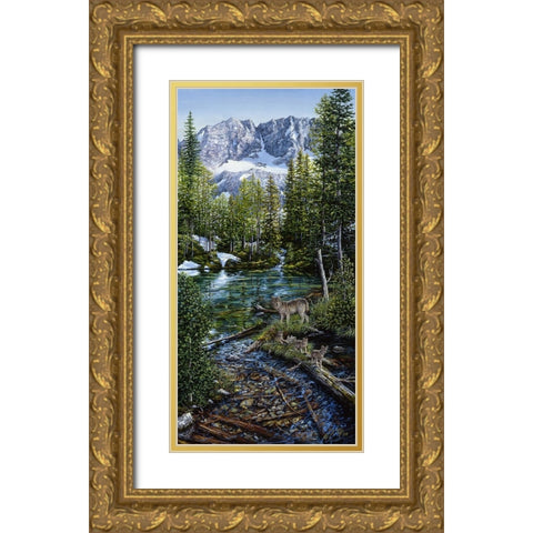 Wilderness Family Gold Ornate Wood Framed Art Print with Double Matting by Tift, Jeff