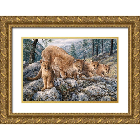 Cat Family Gold Ornate Wood Framed Art Print with Double Matting by Tift, Jeff