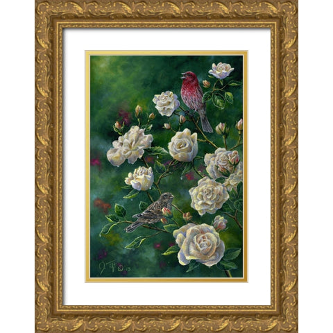 Purple Finch Gold Ornate Wood Framed Art Print with Double Matting by Tift, Jeff