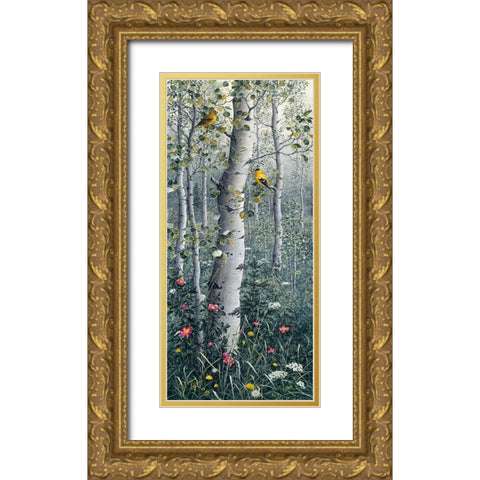 American Goldfinch Gold Ornate Wood Framed Art Print with Double Matting by Tift, Jeff