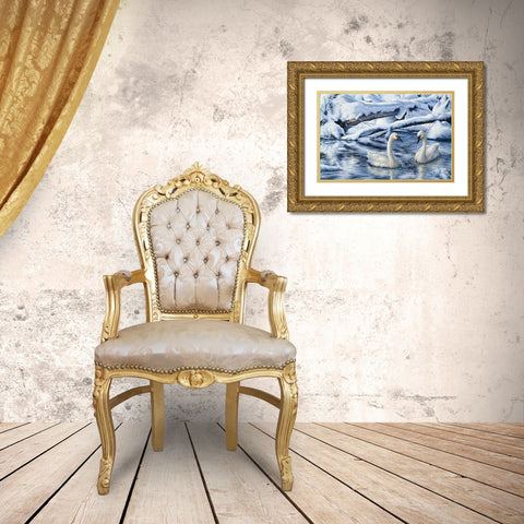 Tundra Swans Gold Ornate Wood Framed Art Print with Double Matting by Tift, Jeff