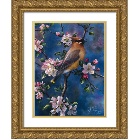 Cedar Waxwing Gold Ornate Wood Framed Art Print with Double Matting by Tift, Jeff