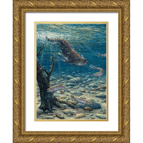 Underwater Pursuit Gold Ornate Wood Framed Art Print with Double Matting by Tift, Jeff