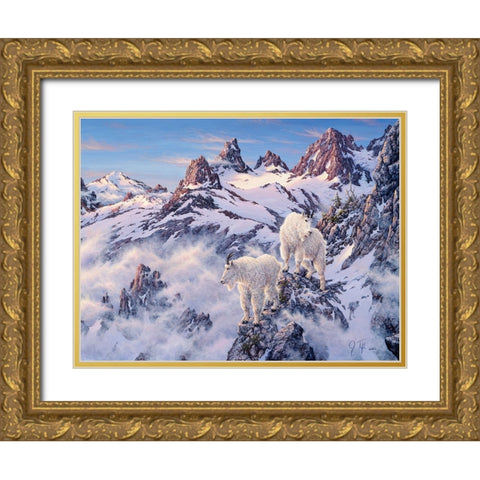 Among The Clouds - Mtn. Goat Gold Ornate Wood Framed Art Print with Double Matting by Tift, Jeff