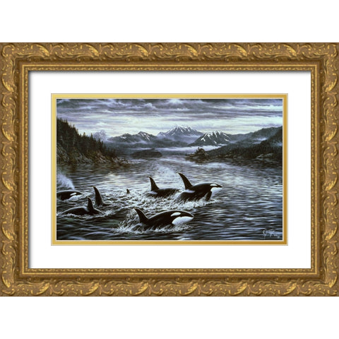 Whales Gold Ornate Wood Framed Art Print with Double Matting by Tift, Jeff