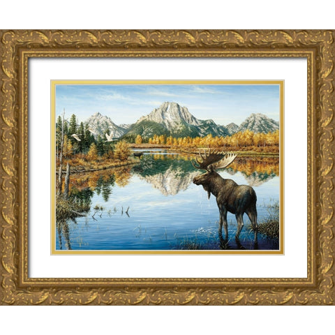 Bull Moose Gold Ornate Wood Framed Art Print with Double Matting by Tift, Jeff