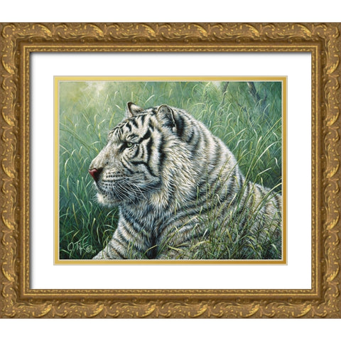 White Tiger Gold Ornate Wood Framed Art Print with Double Matting by Tift, Jeff