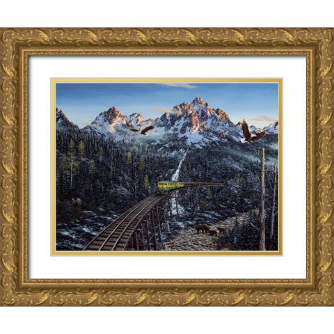 Train And Eagle Gold Ornate Wood Framed Art Print with Double Matting by Tift, Jeff