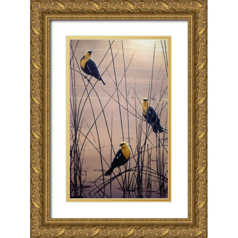 Yellow Headed B Birds Gold Ornate Wood Framed Art Print with Double Matting by Tift, Jeff