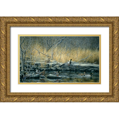 Early Morning Mallards Gold Ornate Wood Framed Art Print with Double Matting by Tift, Jeff