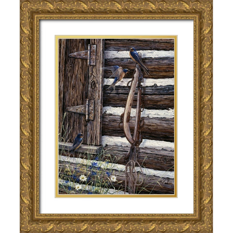 Barn Swallows Gold Ornate Wood Framed Art Print with Double Matting by Tift, Jeff