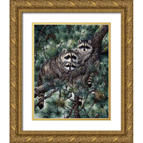 Racoons Gold Ornate Wood Framed Art Print with Double Matting by Tift, Jeff