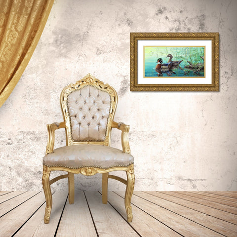 Wood Ducks Gold Ornate Wood Framed Art Print with Double Matting by Tift, Jeff