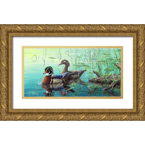 Wood Ducks Gold Ornate Wood Framed Art Print with Double Matting by Tift, Jeff