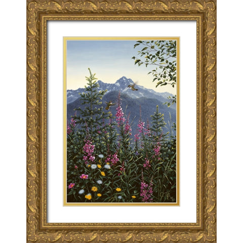 Hummingbirds Gold Ornate Wood Framed Art Print with Double Matting by Tift, Jeff