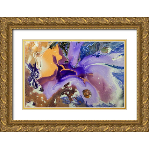 Fluid Acrylic Galactic Portal Gold Ornate Wood Framed Art Print with Double Matting by Jenny Rainbow Fine Art