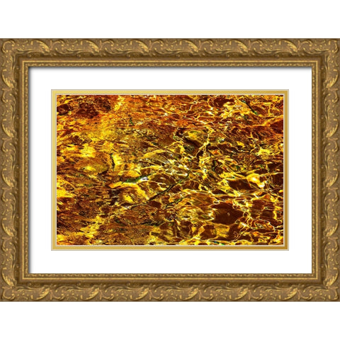 Golden Water Abstract Gold Ornate Wood Framed Art Print with Double Matting by Jenny Rainbow Fine Art