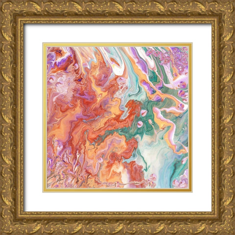 Fluid Acrylic Persian Spring Gold Ornate Wood Framed Art Print with Double Matting by Jenny Rainbow Fine Art