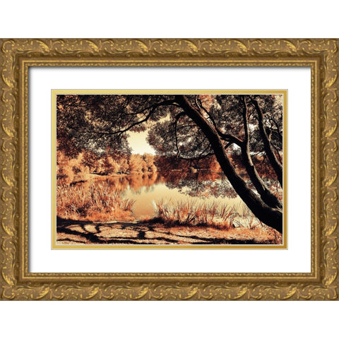 Miracle Airy Lace of Autumn Gold Ornate Wood Framed Art Print with Double Matting by Jenny Rainbow Fine Art