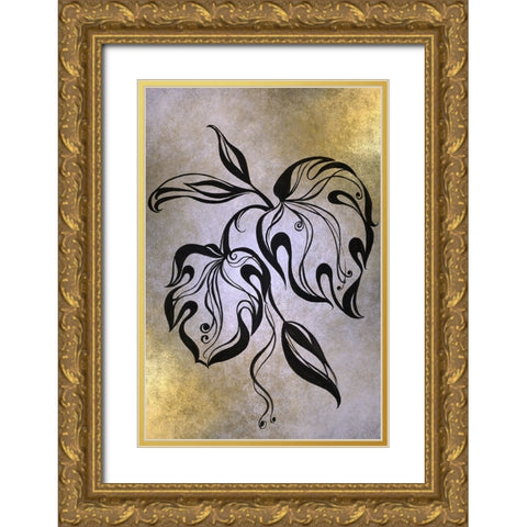 Monstera Leaf Gold Ornate Wood Framed Art Print with Double Matting by Jenny Rainbow Fine Art