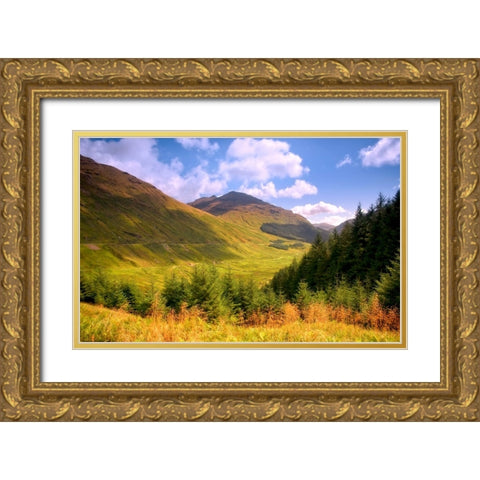 Peaceful Sunny Day in Scotland Mountains Gold Ornate Wood Framed Art Print with Double Matting by Jenny Rainbow Fine Art