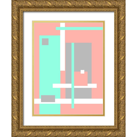 Digital Art Pastel Geometric Abstract Gold Ornate Wood Framed Art Print with Double Matting by Jenny Rainbow Fine Art