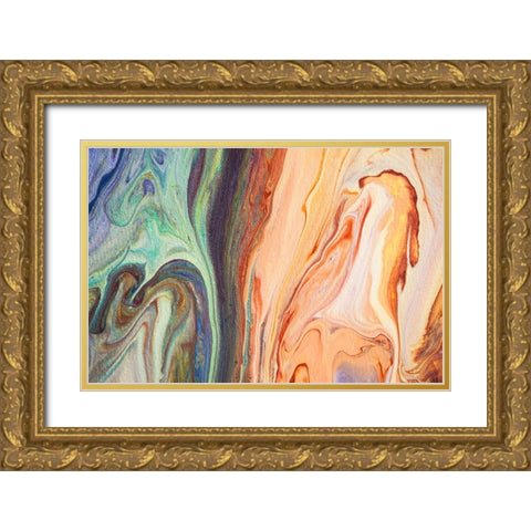 Fluid Acrylic  Heating Waves 1 Gold Ornate Wood Framed Art Print with Double Matting by Jenny Rainbow Fine Art