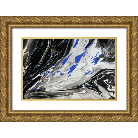 Fluid Acrylic Night Over Ocean 1 Gold Ornate Wood Framed Art Print with Double Matting by Jenny Rainbow Fine Art