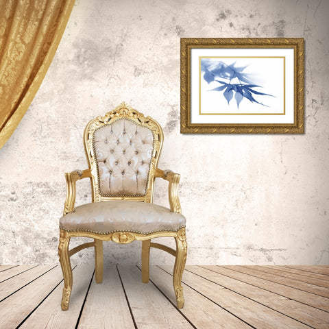 Blue Leaves 1 Gold Ornate Wood Framed Art Print with Double Matting by Schell, Jennie Marie