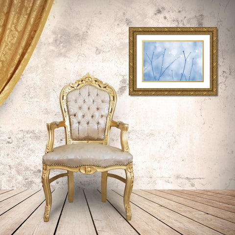 Blue Twigs Abstract Gold Ornate Wood Framed Art Print with Double Matting by Schell, Jennie Marie