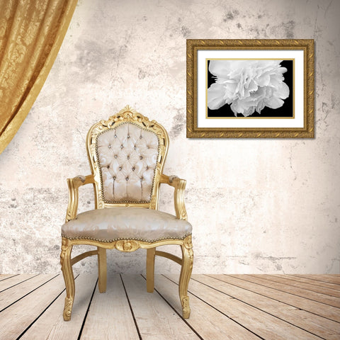 Peony Flower Macro Black and White Gold Ornate Wood Framed Art Print with Double Matting by Schell, Jennie Marie