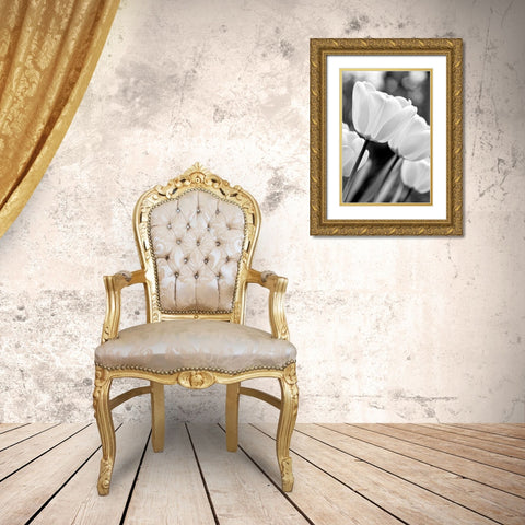 Tulip Flowers Black and White 3 Gold Ornate Wood Framed Art Print with Double Matting by Schell, Jennie Marie