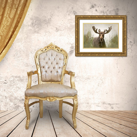 Moose in the Woodland Forest Gold Ornate Wood Framed Art Print with Double Matting by Schell, Jennie Marie