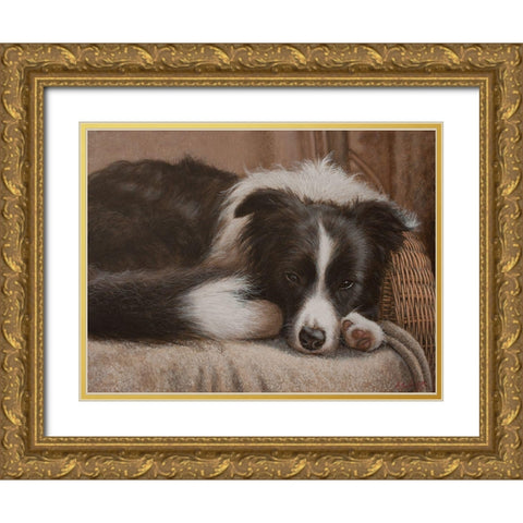 396 Border Collie Gold Ornate Wood Framed Art Print with Double Matting by Silver, John