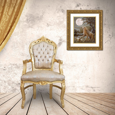 116 Moon Gazing Hare Gold Ornate Wood Framed Art Print with Double Matting by Silver, John