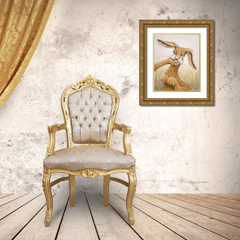 117 Boxing Hare Gold Ornate Wood Framed Art Print with Double Matting by Silver, John