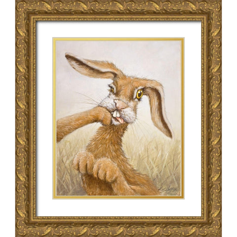117 Boxing Hare Gold Ornate Wood Framed Art Print with Double Matting by Silver, John