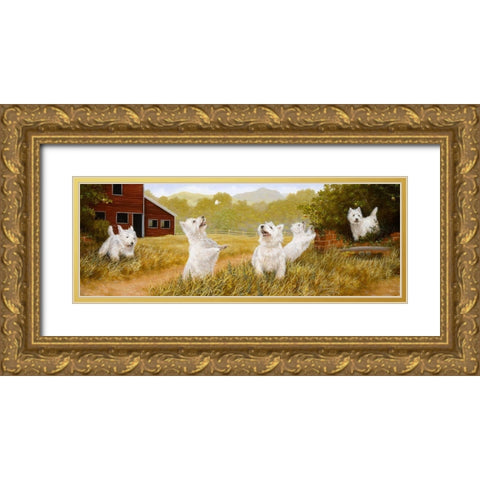Westie Panorama Gold Ornate Wood Framed Art Print with Double Matting by Silver, John