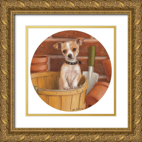 Chihuahua In Basket Gold Ornate Wood Framed Art Print with Double Matting by Silver, John