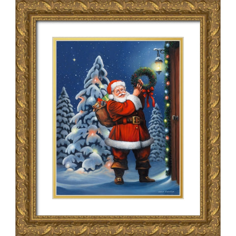Santa Wreath Gold Ornate Wood Framed Art Print with Double Matting by Zaccheo, John